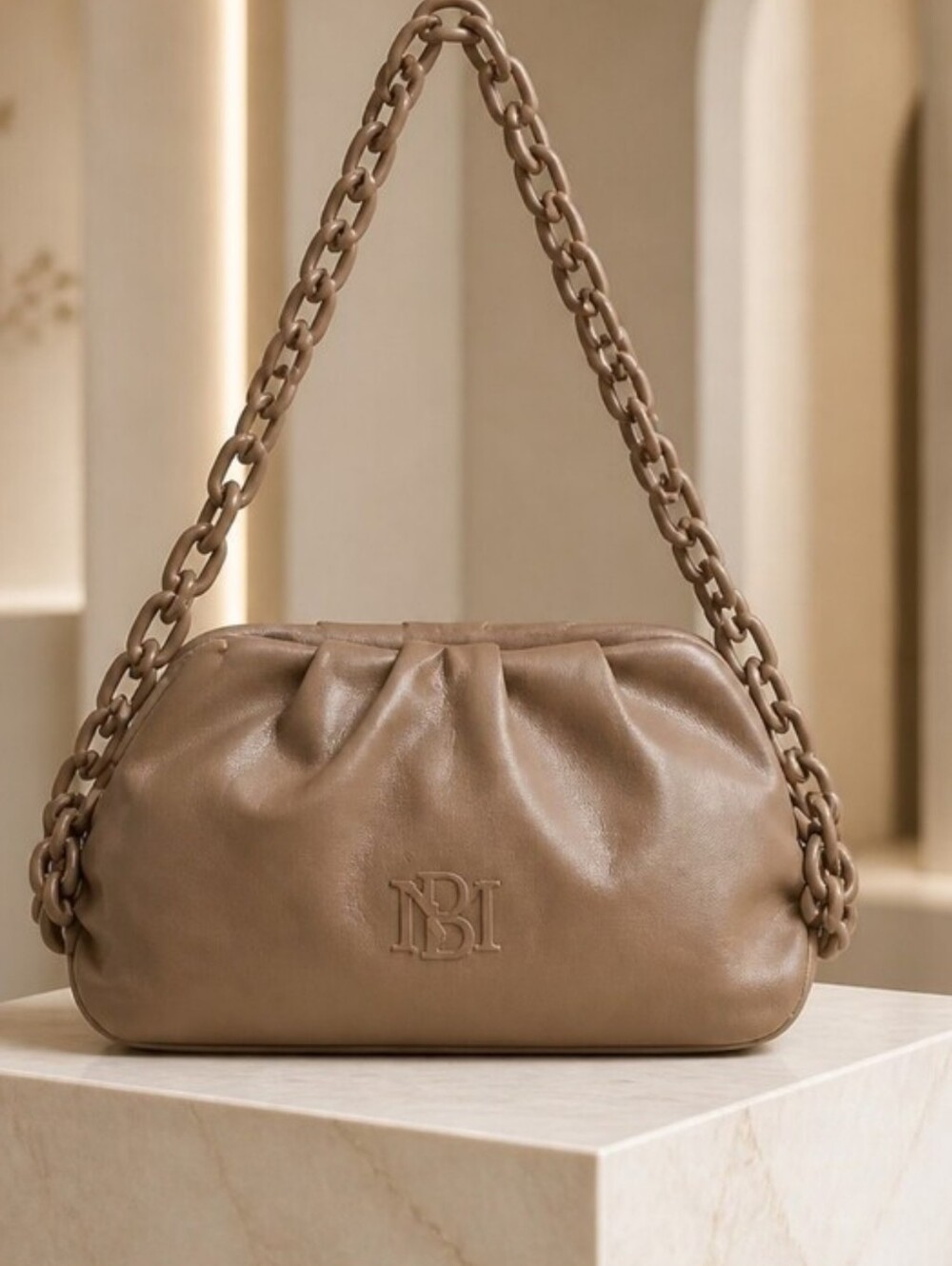 NWT Badgley Mischka  Taupe Color Designer Clutch Detachable Strap